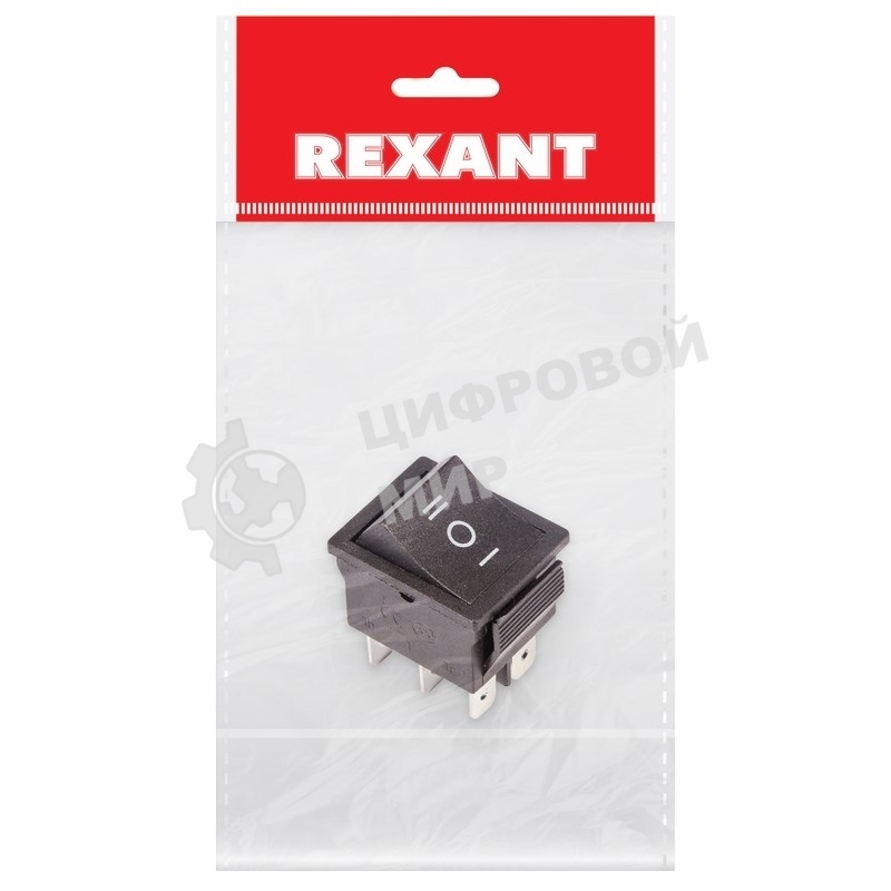 Выключатель клавишный Rexant 250V 15А (6с) ON-OFF-ON черный с нейтралью (RWB-508, SC-767) Индивидуальная упаковка 1 шт