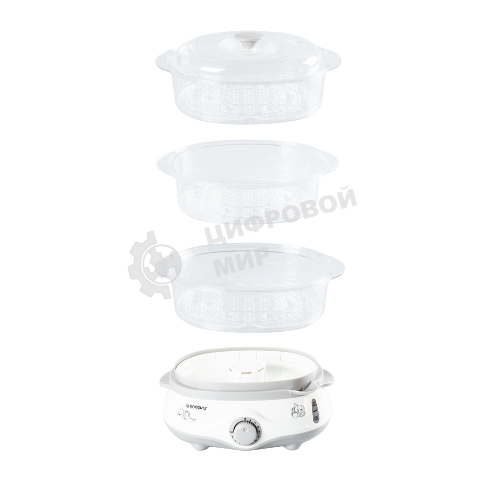 Пароварка электрическая Endever Vita-170, белый/серый, мощность 1000 Вт, объем 11 л