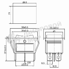 Выключатель клавишный Rexant 250V 15А (6с) ON-OFF-ON черный с нейтралью (RWB-508, SC-767) Индивидуальная упаковка 1 шт