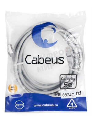 Экранированный патч-корд Cabeus, кат. 5е, экр., F/UTP, RJ45/RJ45, LSZH, AWG24, 5м, серый