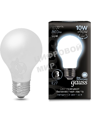 Лампа светодиодная Gauss 10Вт цок.:E27 шар 220B 4100K св.свеч.бел.нейт. A60 (упак.:10шт) (102202210)