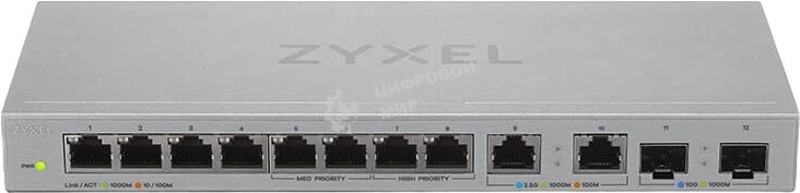 Коммутатор Zyxel XGS1010-12-ZZ0102F 8x1 Гбит/с 2x2.5 Гбит/с 2SFP+ неуправляемый