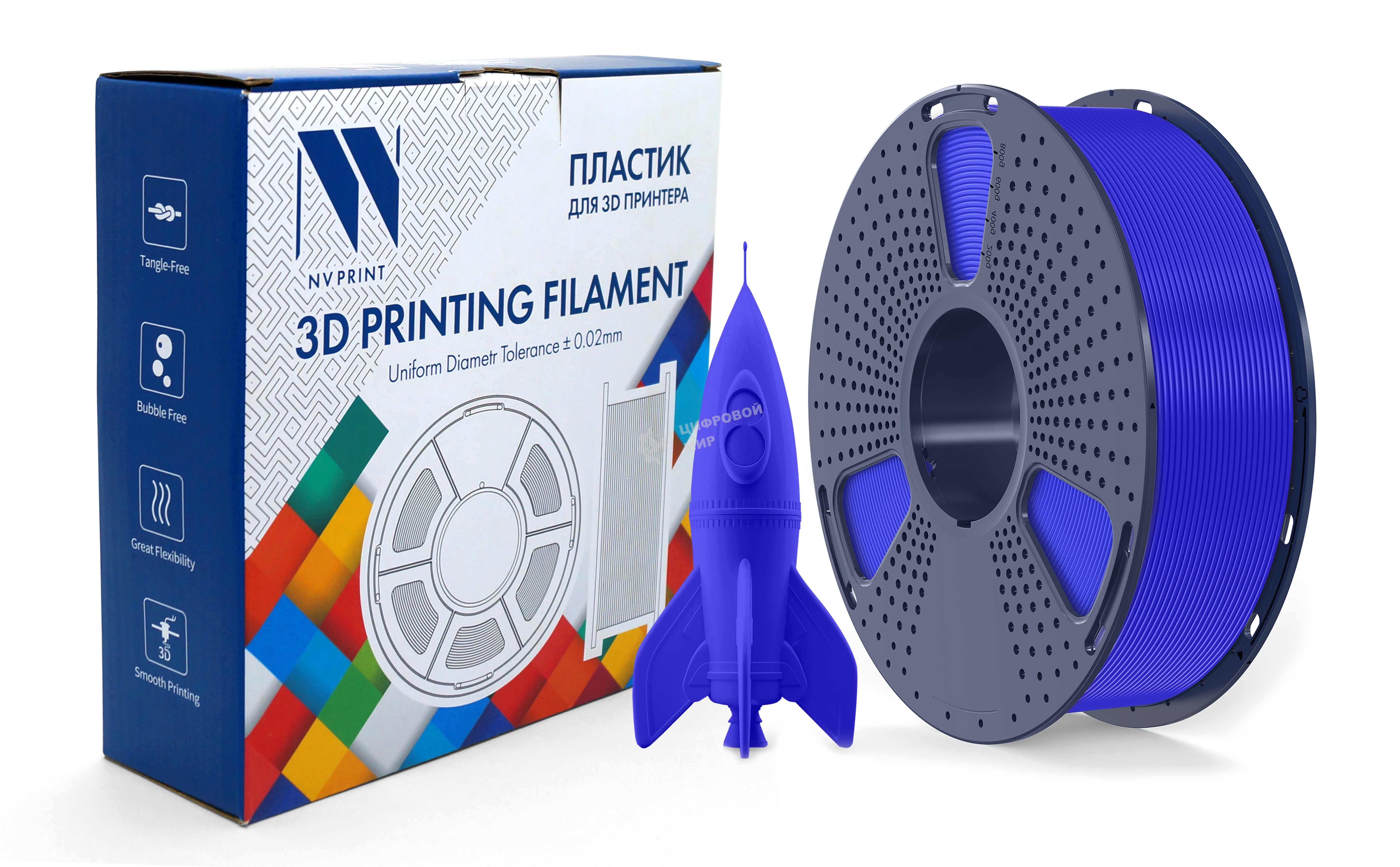 Филамент NVPRINT PLA High Speed Blue для 3D печати диаметр 1.75мм длина 330 метров масса 1 кг