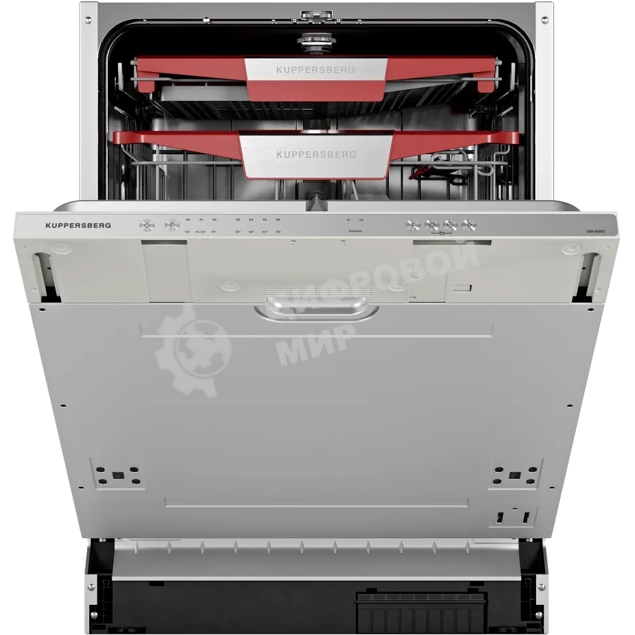 Встраиваемая посудомоечная машина Kuppersberg GIM 6092, High-Tech, 60 см, 15 комплектов, 7 программ, 3 корзины, конденсационная сушка, луч на полу, полная защита от протечек, индикатор отсутствия соли и ополаскивателя, отображение времени мытья, кнопочное