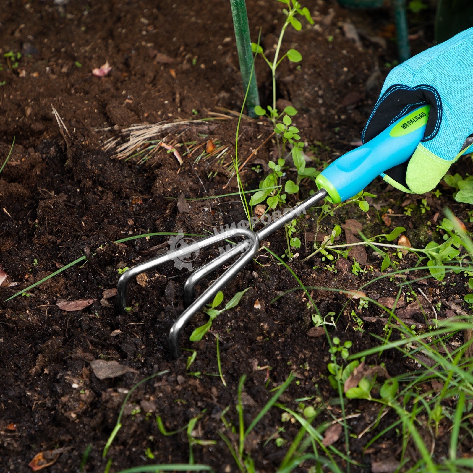 Рыхлитель Palisad 3-зубый, 80х310 мм, нерж. сталь, двухкомпонентная рукоятка, PREMIUM PLUS