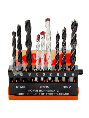Набор сверл Sparta по бетону 5-6-8 мм, металлу 5-6-8 мм, дереву 5-6-8 мм, 9 шт. цилин. хвостовик