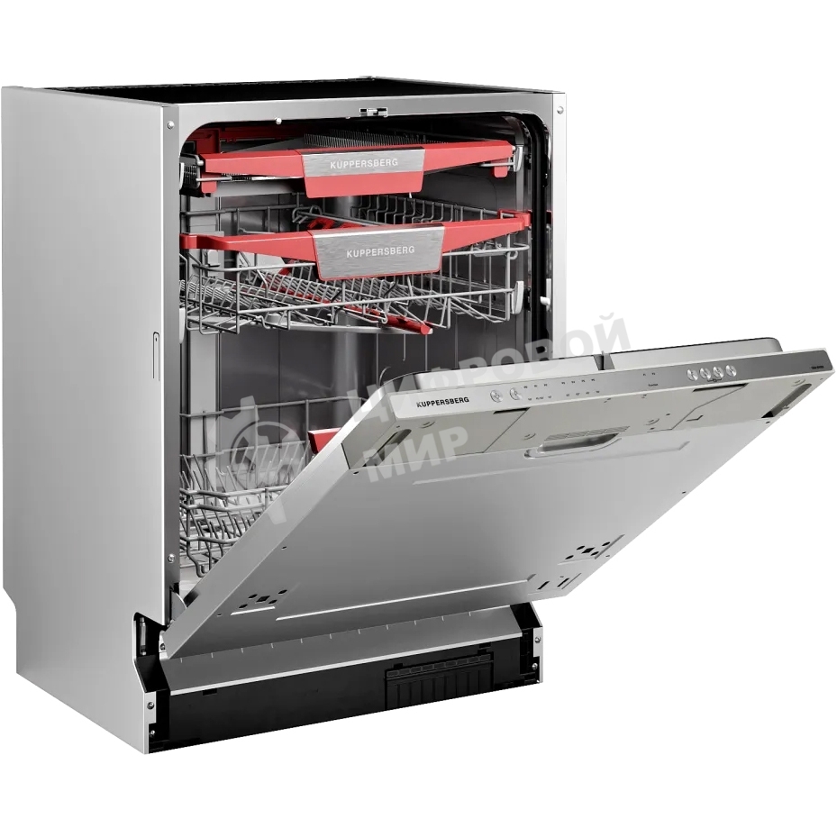 Встраиваемая посудомоечная машина Kuppersberg GIM 6092, High-Tech, 60 см, 15 комплектов, 7 программ, 3 корзины, конденсационная сушка, луч на полу, полная защита от протечек, индикатор отсутствия соли и ополаскивателя, отображение времени мытья, кнопочное