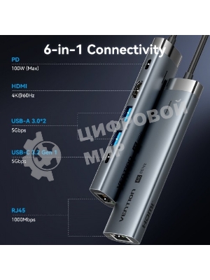 Мультифункциональный хаб Vention USB-C 6 в 1, шт.