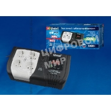 Стабилизатор напряжения UNIEL (9622) U-ARS-1000/1 серия Standard - Expert 1000 ВА(Однофазный электронны(релейный)стабилизатор,цифровой дисплей,номинальная мощность 1,0кВА,диапазон входного напряжения 145-280В,выходное напряжение 220+/-10%В,частота 50/60Гц,точность стабилизации 10%,Макс.ток 2,5А.Размер: 258x140x93мм, Вес: 2.3кг.)