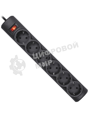 Сетевой фильтр Defender DFS 155/6 розеток/черный/5.0 м