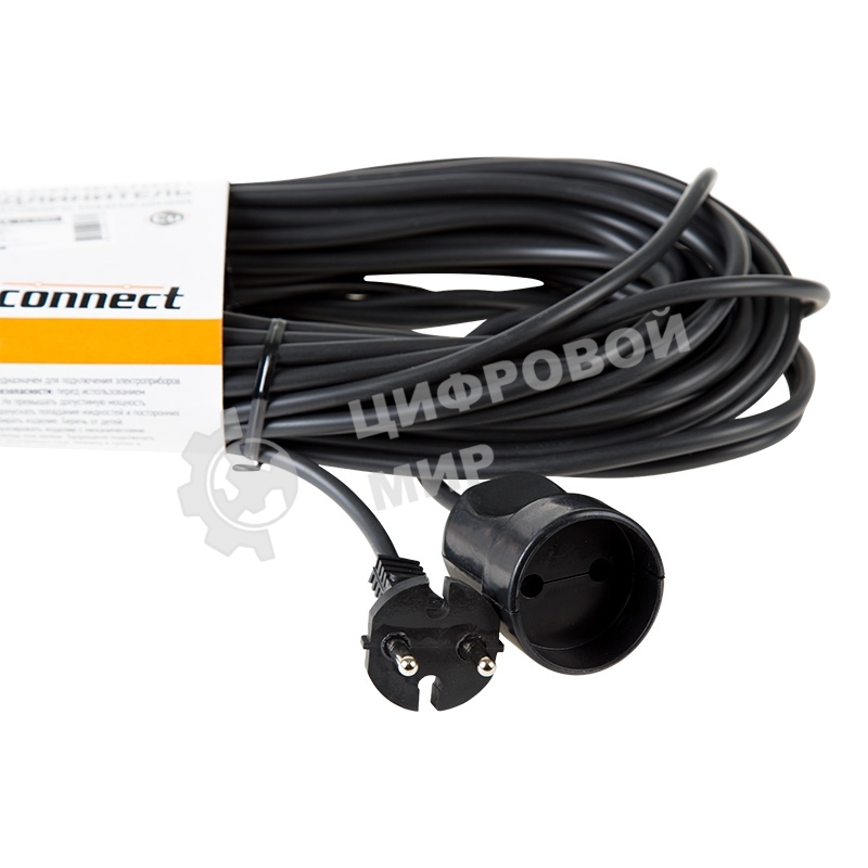Удлинитель-шнур PROconnect ПВС 2х0.75, 20 м, б/з, 6 А, 1300 Вт, IP20, черный