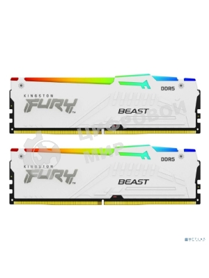 Оперативная память Kingston Fury Beast, DDR5, 32Gb (2x16Gb), 5600MHz, CL40, DIMM, с радиаторами, RGB, белый