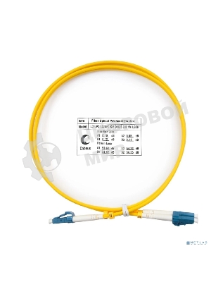 Комм. шнур оптический Cabeus Tight Buffer, Duplex LC/LC, OS2 9/125, LSZH, 1м, Ø 3мм, синий хвостовик, желтый