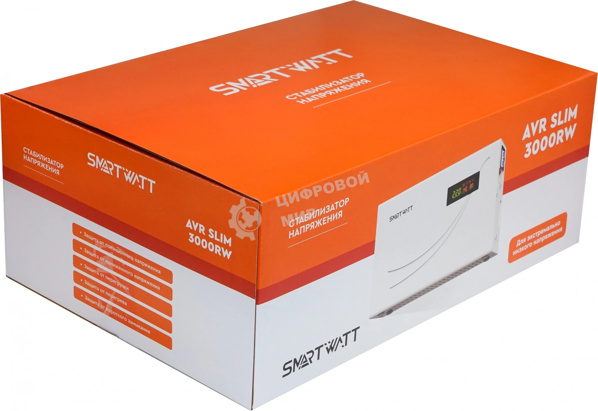 Настенный стабилизатор напряжения SMARTWATT AVR SLIM 3000RW (100W - 260W, 3000VA, 3 кВт, 50 Гц, LED-дисплей, релейный, Н