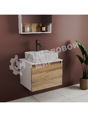 Комплект: тумба Bau Dream Blackwood 60, 1 ящик, раковина прямоугольная BAU Cerama 48х37, мрамор, смеситель Hotel Dream Black, черный матовый