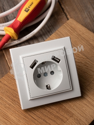 Розетка 1-местная СП с/з 16А белая с защ. штор. с 2 USB 2,1А EKF Минск