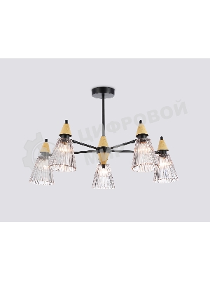 Люстра Ambrella light LH58114/5 BK/LW/SM черный/светлое дерево/дымчатый E14*5 max 40W D660*390