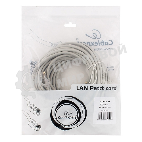 Патч-корд UTP Cablexpert cat.5e, 10м, литой, многожильный серый