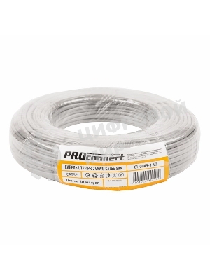 Кабель UTP PROconnect 4PR 24AWG, CCA, cat.5e, PVC, серый, бухта 50 м