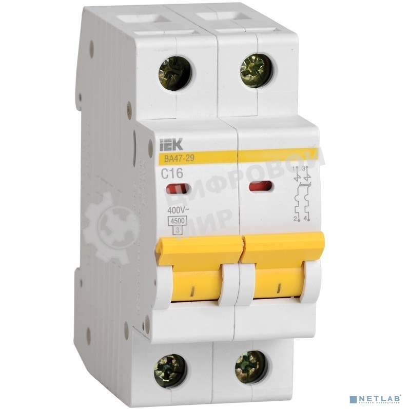 Выключатель автоматический модульный 2п B 10А 4.5кА ВА47-29 IEK MVA20-2-010-B