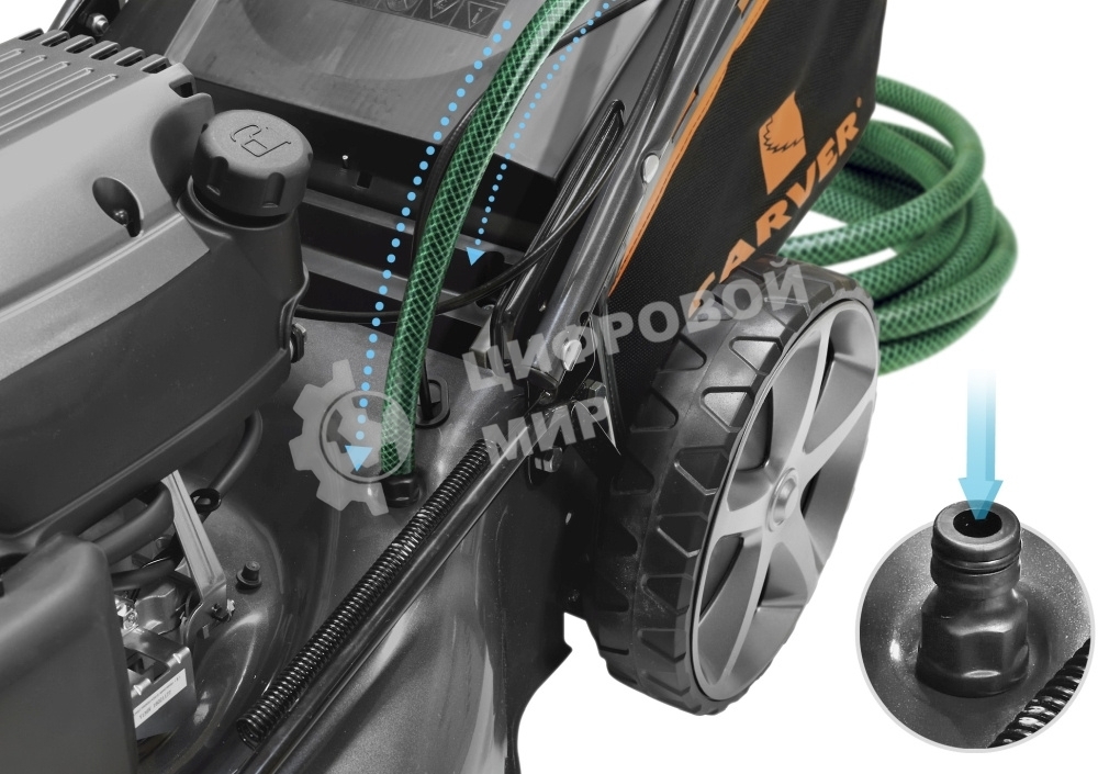 Газонокосилка CARVER LMG-2646HM бенз., 2.6 кВт, шир.46см колеса 7''/8'' травосб.65л мульчиров.