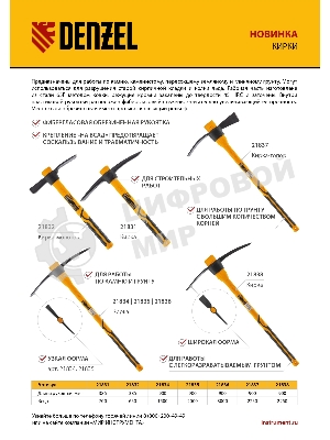 Кирка-топор Denzel 2250 г, фиберглассовая обрезиненная рукоятка 900 мм