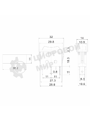 Выключатель клавишный 250V 10А (3с) ON-OFF-ON черный  с нейтралью  (RWB-411, SC-791)  REXANT Индивидуальная упаковка 1 шт