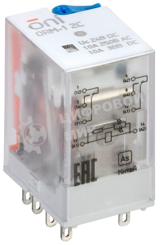 Реле интерфейсное ORM-1 2C 24В DC с LED и тест. кнопкой ONI ORM-1-2C-DC24V-L-B