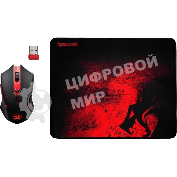 Мышь беспроводная + коврик Defender Redragon M601WL-BA черный, 2400 dpi, радиоканал, USB, кнопки - 6