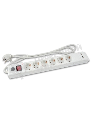 Сетевой фильтр Buro BU-SP3 USB 2A-B 3 м, 6 розеток, черный, коробка