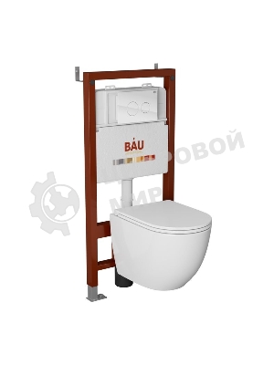 Комплект BAU 6 в 1: инсталляция BAU PRO, унитаз подвесной торнадо Bau Dream Hurricane-2, сиденье дюропласт микролифт, клавиша из стекла Dream, белая