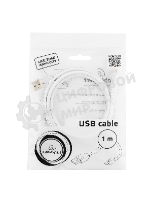 Кабель USB2.0 Pro Cablexpert CCP-mUSB2-AMBM-W-1M, AM/microBM 5P, 1м, экран, белый, пакет