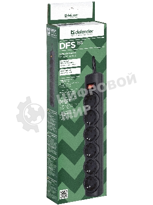 Сетевой фильтр Defender DFS 155/6 розеток/черный/5.0 м