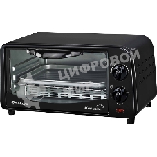 Мини печь Sakura SA-7018B черный, 10 л, мощность 1000 Вт, 2 кварц.нагреват.элемента, регулировка температуры 100-250С, 30-минутный таймер со звонком, световой индикатор работы, противень, решетка