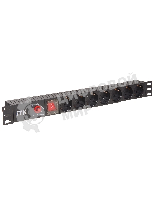 Блок ITK PDU 7 розеток DIN49440 (нем. станд.) с LED выключателем и защитой от перенапряжения, 1U, без шнура, вх. IEC320 C14, алюминевый профиль, черный
