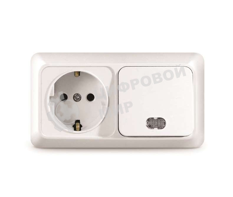 Блок ОП Олимп 1-кл. вык. с подсветкой + роз. с заземл. горизонт. бел. UNIVersal О0036