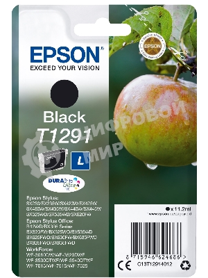 Картридж струйный Epson T1291 (C13T12914012/C13T12914011/C13T12914010) черный (11.2 мл) для SX420W/SX425W/SX525WD/SX620FW/BX305FV/BX305F/BX320FW/BX525WD/BX625FWD
