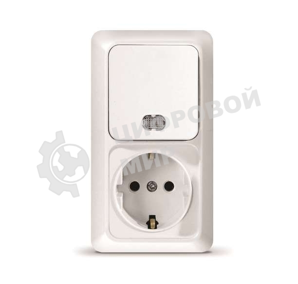 Блок ОП Олимп 1-кл. вык. с подсветкой + роз. с заземл. верт. бел. UNIVersal О0039