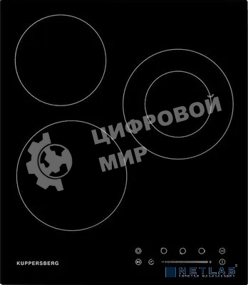 Электрическая варочная панель Kuppersberg ECS 402/ширина 45 см, 3 зоны ускоренного нагрева HI-Light, 1 зона с двойным расширением, сенсорное управление+слайдер, 4 цифровых дисплея, 9 уровней мощности, автоотключение, защита от перелива, защита от детей, и