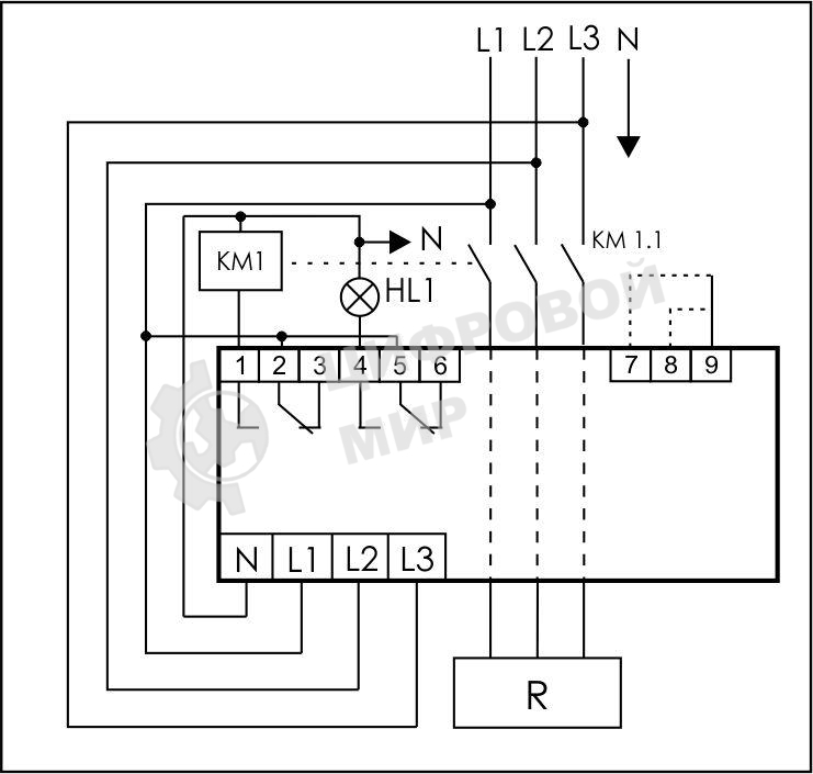 Ограничитель мощности ОМ-630 3ф 5-50кВт многофункц. подключение приоритетной и неприоритетной нагрузок F&F EA03.001.007