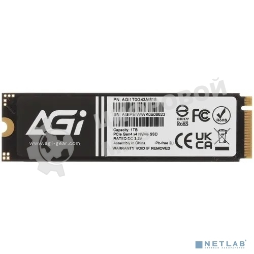 Накопитель SSD AGI AGI1T0G43AI818, 1Tb, PCIe 4.0 x4, M.2 2280, NVMe, R/W 4700/2800