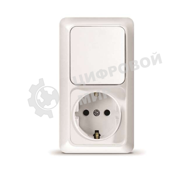 Блок ОП Олимп 1-кл. вык.+ роз. с заземл. верт. бел. UNIVersal О0038