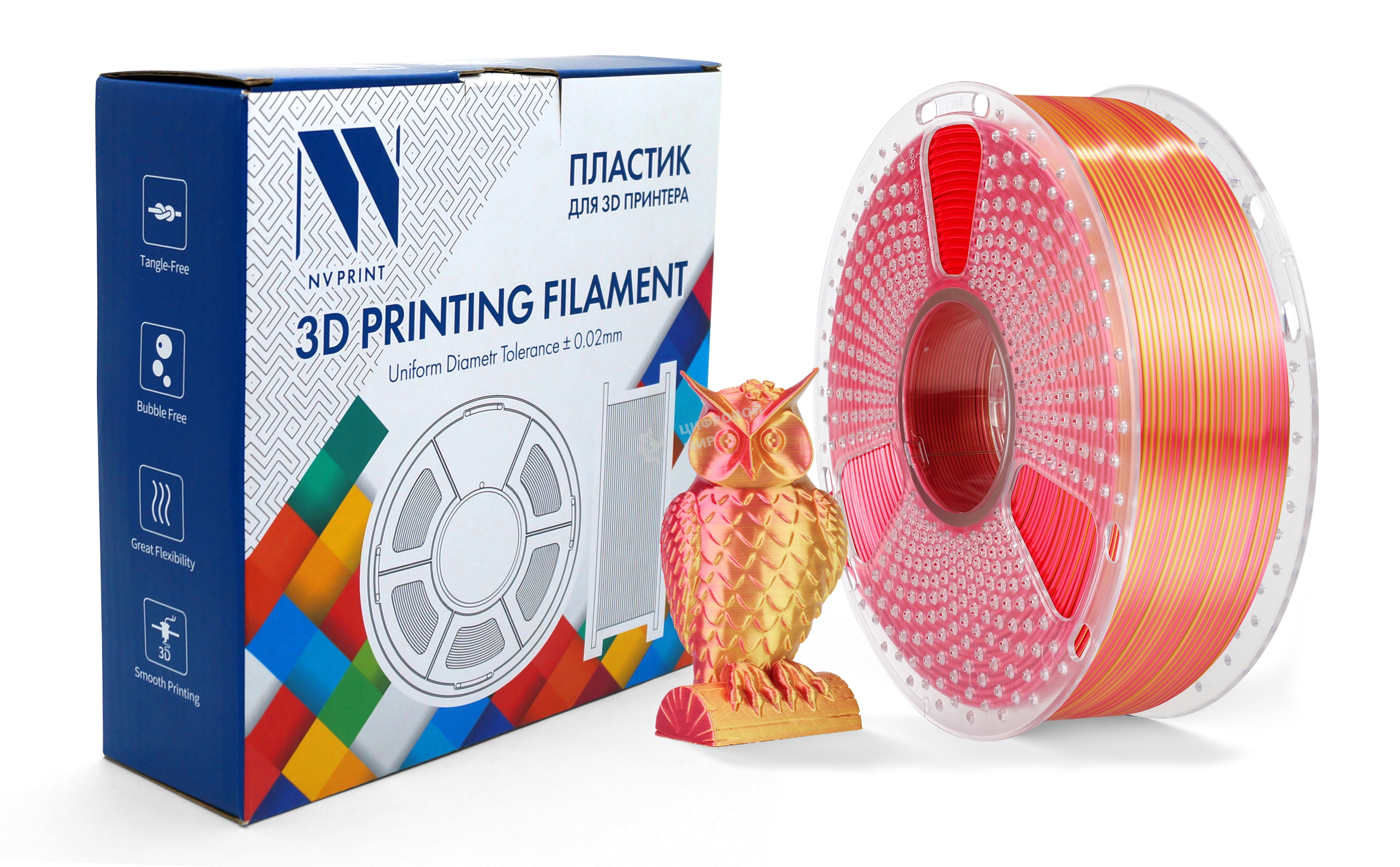 Филамент NVPRINT Silk PLA+ Red/Gold для 3D печати диаметр 1.75мм длина 330 метров масса 1 кг