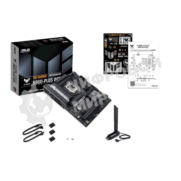Материнская плата ASUS TUF GAMING B860-PLUS WIFI, LGA 1851, Intel B860, 4xDDR5, 4xSATA, 3xM.2, 1xPCIe 5.0 x16, 1xPCIe 4.0 x16, 1xDP, 1xHDMI, 1x 2.5Gb LAN, 1xUSB 20Gbps, 2xUSB 10Gbps, 3xUSB 5Gbps, 2xUSB 2.0, 5x3.5 мм, 7.1, ATX