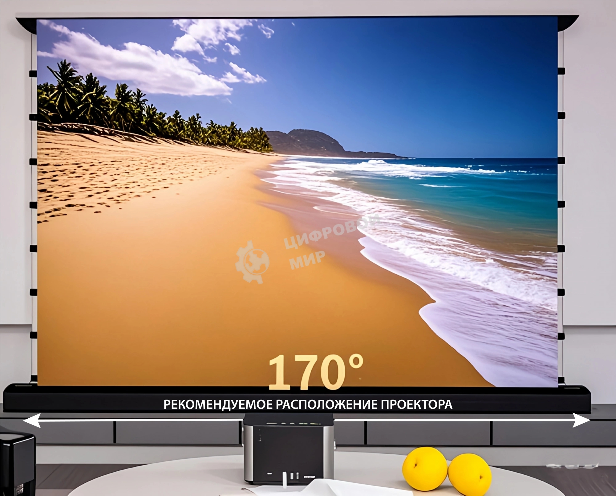 Экран Cactus 125x221 см FloorRising CS-PSFRCLR-221X125 16:9 напольный рулонный черный (моторизованный привод)