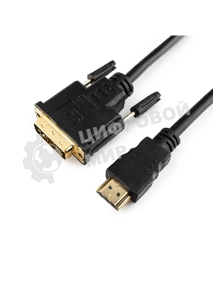 Кабель HDMI-DVI Cablexpert CC-HDMI-DVI-6, 19M/19M, single link, медь, позол.разъемы, экран, 1.8м, черный, пакет