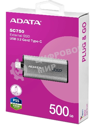 Внешний SSD ADATA SC750, 500Gb, USB 3.2 Gen 2 Type-C, R/W 1050/1000, черный