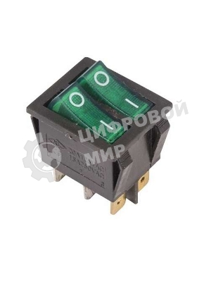 Выключатель клавишный Rexant 250V 15А (6с) ON-OFF зеленый с подсветкой двойной