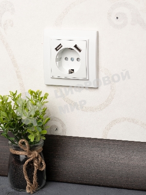 Розетка 1-местная СП с/з 16А белая с защ. штор. с 2 USB 2,1А EKF Минск