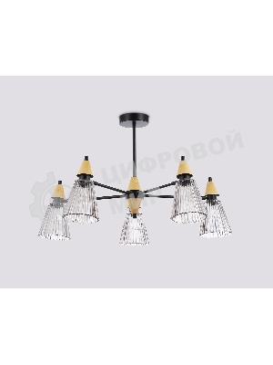 Люстра Ambrella light LH58114/5 BK/LW/SM черный/светлое дерево/дымчатый E14*5 max 40W D660*390